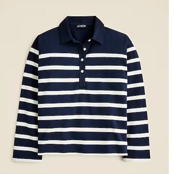 J. Crew Ci033 Mariner jersey long-sleeve polo T-shirt in stripe size xs NWT - Picture 1 of 10